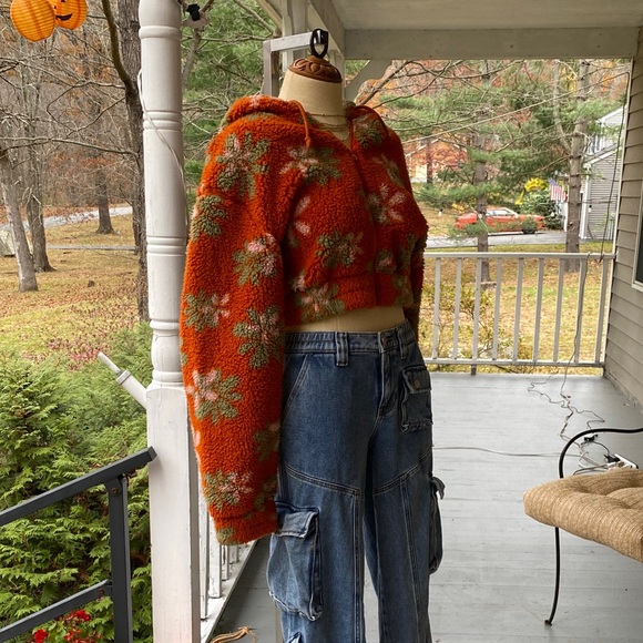 PascSun Floral Orange Fuzzy Cropped Hoodie - Picture 6 of 14